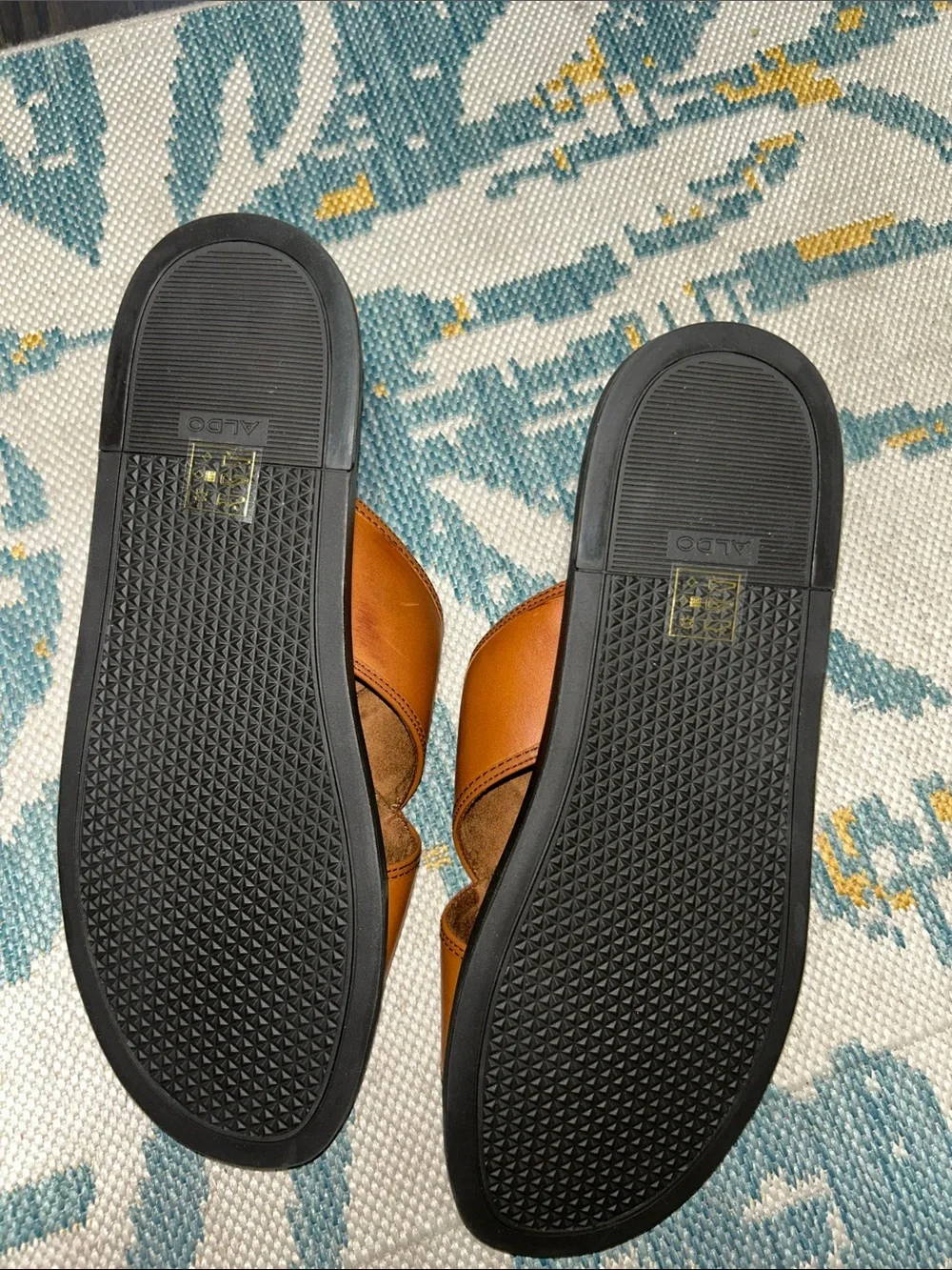 ALDO Men's Brown Leather Cross-Strap Slide Sandals